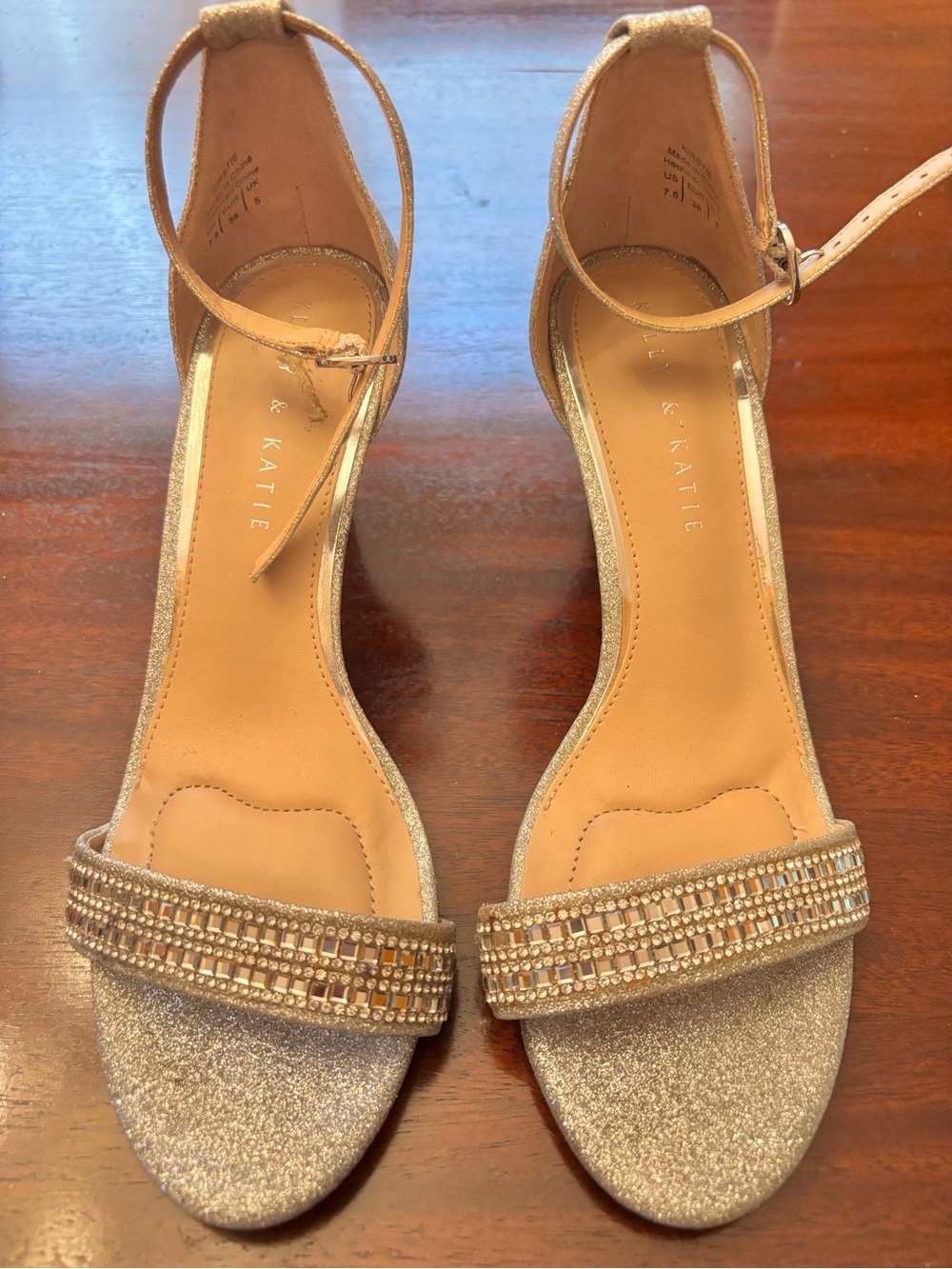 Kelly & Katie Silver Beaded Ankle-Strap Heels
